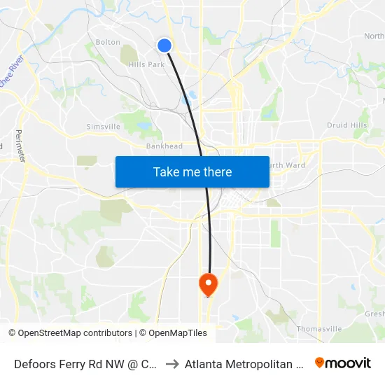 Defoors Ferry Rd NW @ Collier Hills Way to Atlanta Metropolitan State College map