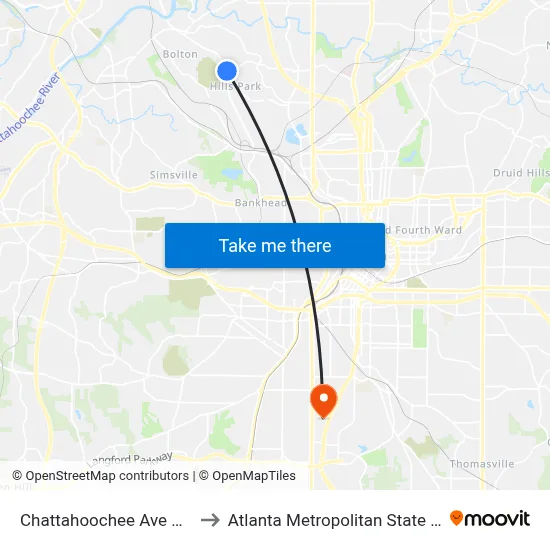 Chattahoochee Ave @ 1495 to Atlanta Metropolitan State College map