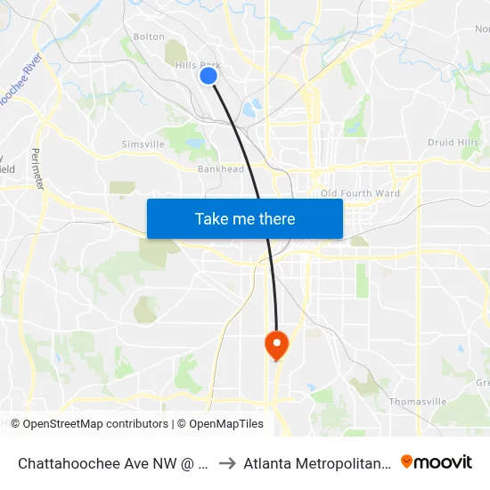 Chattahoochee Ave NW @ Southland Cir NW to Atlanta Metropolitan State College map