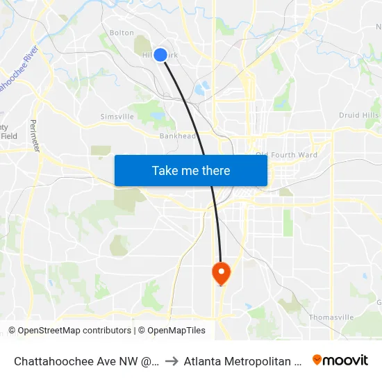 Chattahoochee Ave NW @ Logan Cir NW to Atlanta Metropolitan State College map