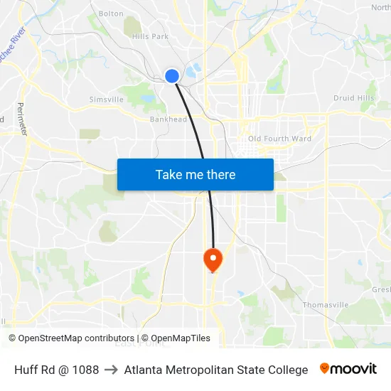 Huff Rd @ 1088 to Atlanta Metropolitan State College map