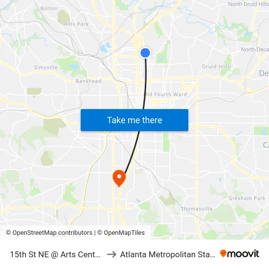 15th St NE @ Arts Center Way NE to Atlanta Metropolitan State College map