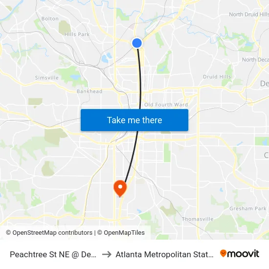 Peachtree St NE @ Deering Rd to Atlanta Metropolitan State College map