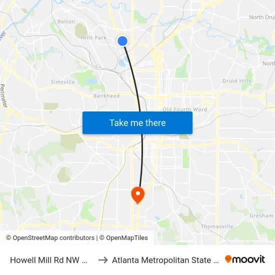 Howell Mill Rd NW @ 1775 to Atlanta Metropolitan State College map