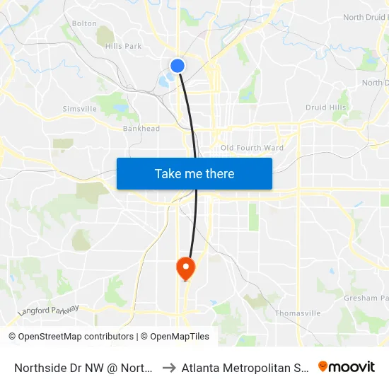 Northside Dr NW @ Northside Cir NW to Atlanta Metropolitan State College map