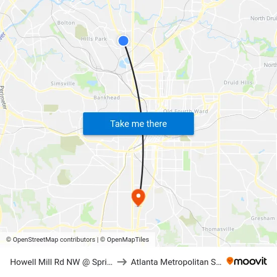 Howell Mill Rd NW @ Spring Grove Ave to Atlanta Metropolitan State College map
