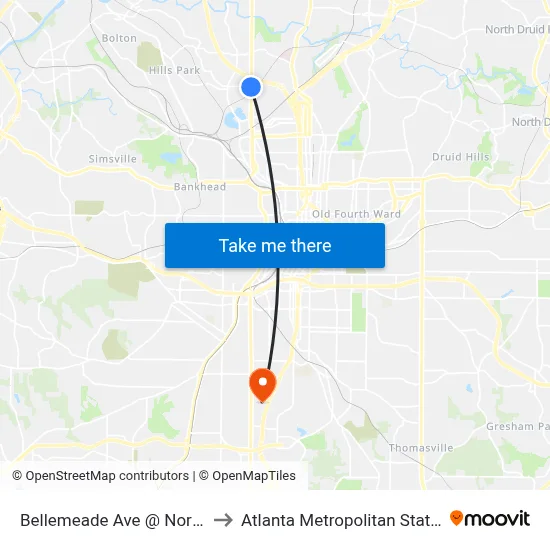 Bellemeade Ave @ Northside Dr to Atlanta Metropolitan State College map