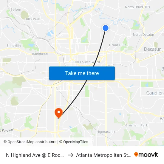 N Highland Ave @ E Rock Springs Rd to Atlanta Metropolitan State College map