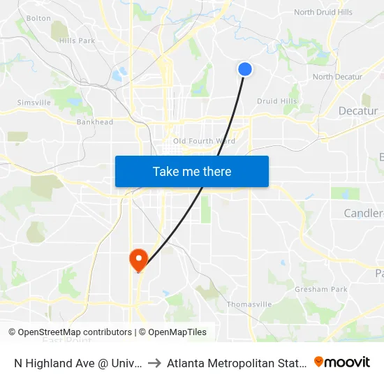 N Highland Ave @ University Dr to Atlanta Metropolitan State College map