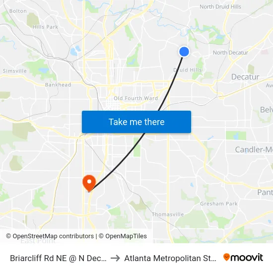 Briarcliff Rd NE @ N Decatur Rd NE to Atlanta Metropolitan State College map