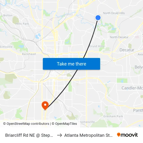 Briarcliff Rd NE @ Stephens Dr NE to Atlanta Metropolitan State College map
