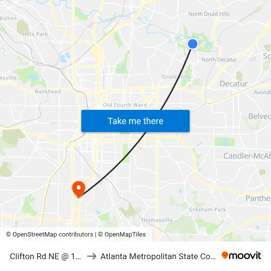 Clifton Rd NE @ 1599 to Atlanta Metropolitan State College map
