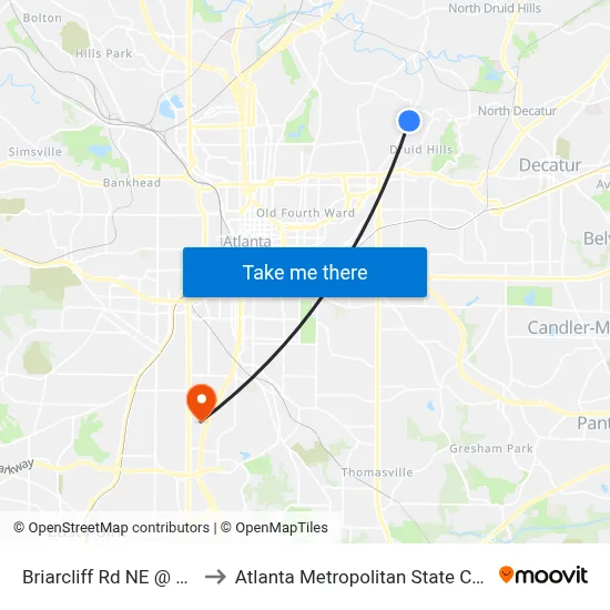 Briarcliff Rd NE @ 1255 to Atlanta Metropolitan State College map