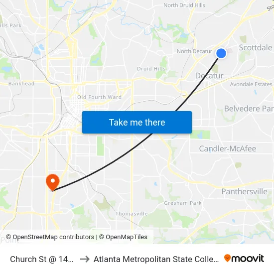 Church St @ 1429 to Atlanta Metropolitan State College map