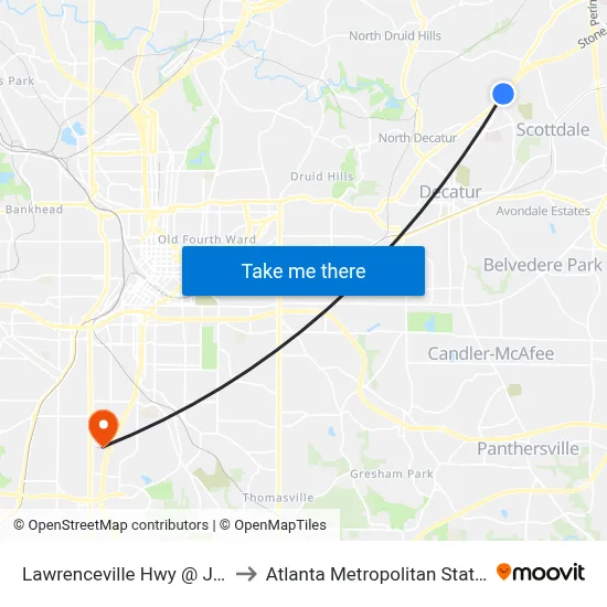 Lawrenceville Hwy @ Jordan Ln to Atlanta Metropolitan State College map