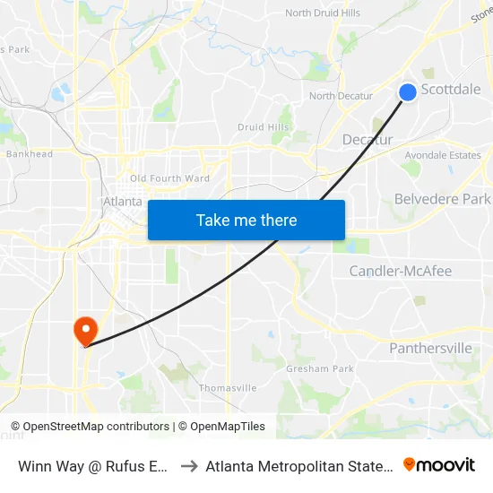 Winn Way @ Rufus Evans Dr to Atlanta Metropolitan State College map