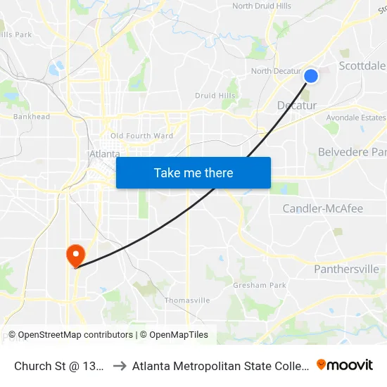 Church St @ 1380 to Atlanta Metropolitan State College map