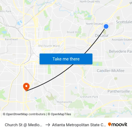 Church St @ Medlock Rd to Atlanta Metropolitan State College map
