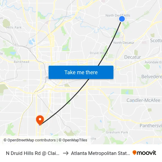 N Druid Hills Rd @ Clairmont Rd to Atlanta Metropolitan State College map