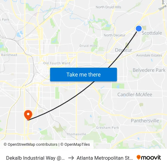 Dekalb Industrial Way @ Milscott Dr to Atlanta Metropolitan State College map