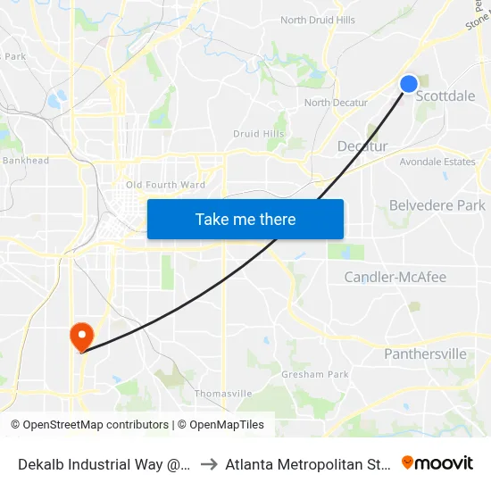 Dekalb Industrial Way @ Milscott Dr to Atlanta Metropolitan State College map