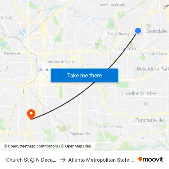 Church St @ N Decatur Rd to Atlanta Metropolitan State College map