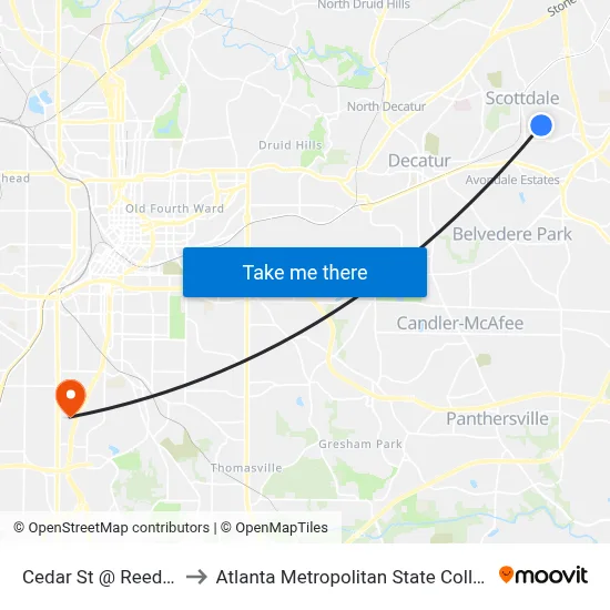 Cedar St @ Reed St to Atlanta Metropolitan State College map