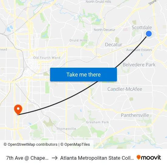 7th Ave @ Chapel St to Atlanta Metropolitan State College map
