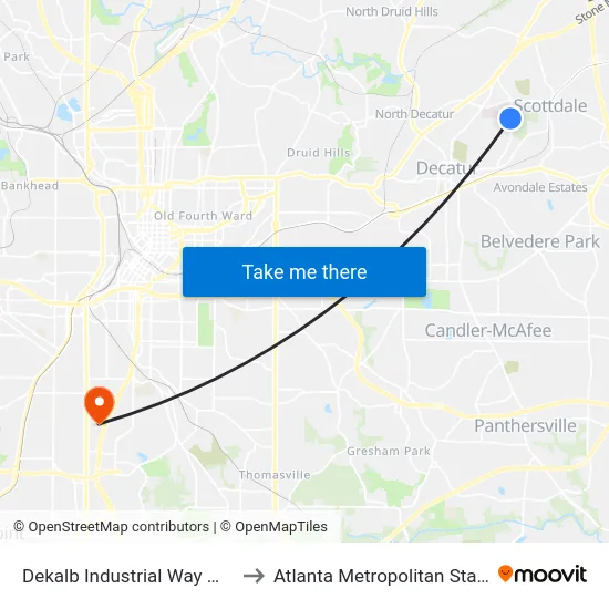 Dekalb Industrial Way @ Irvin Way to Atlanta Metropolitan State College map