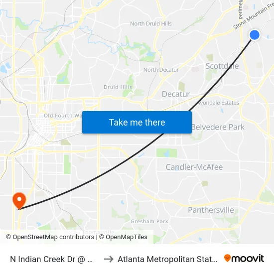 N Indian Creek Dr @ Market St to Atlanta Metropolitan State College map