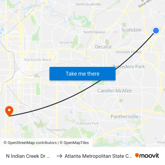 N Indian Creek Dr @ 555 to Atlanta Metropolitan State College map