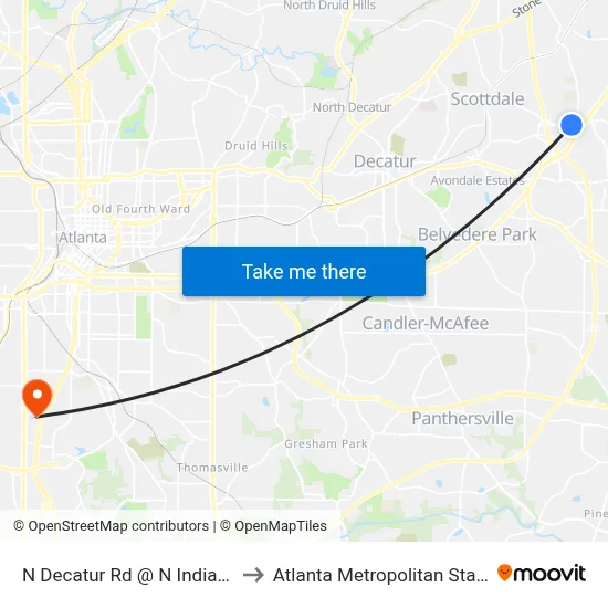 N Decatur Rd @ N Indian Creek Dr to Atlanta Metropolitan State College map