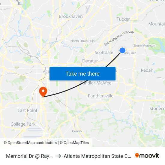 Memorial Dr @ Rays Rd to Atlanta Metropolitan State College map