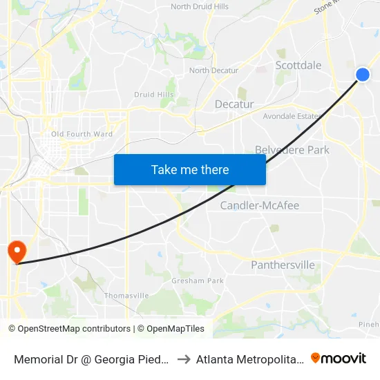 Memorial Dr @ Georgia Piedmont Tech College Dr to Atlanta Metropolitan State College map
