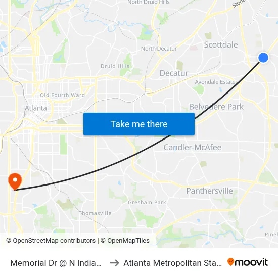Memorial Dr @ N Indian Creek Dr to Atlanta Metropolitan State College map