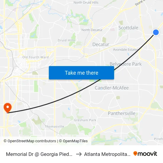 Memorial Dr @ Georgia Piedmont Tech College Dr to Atlanta Metropolitan State College map