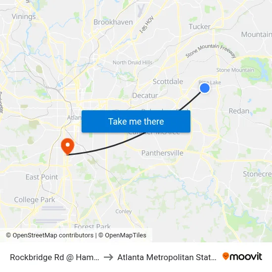 Rockbridge Rd @ Hambrick Rd to Atlanta Metropolitan State College map