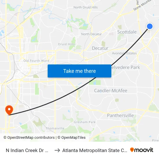 N Indian Creek Dr @ 751 to Atlanta Metropolitan State College map