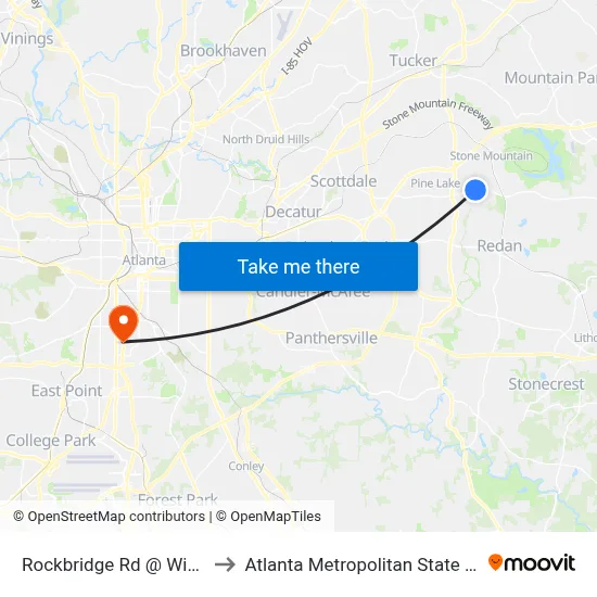 Rockbridge Rd @ Winley Dr to Atlanta Metropolitan State College map