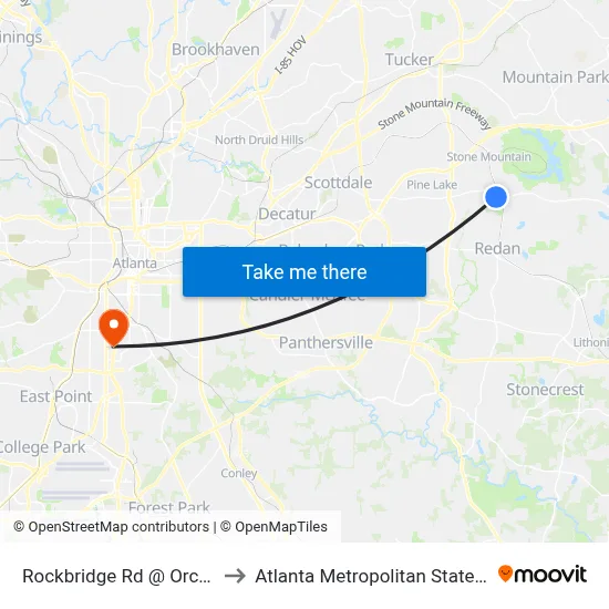 Rockbridge Rd @ Orchard Dr to Atlanta Metropolitan State College map