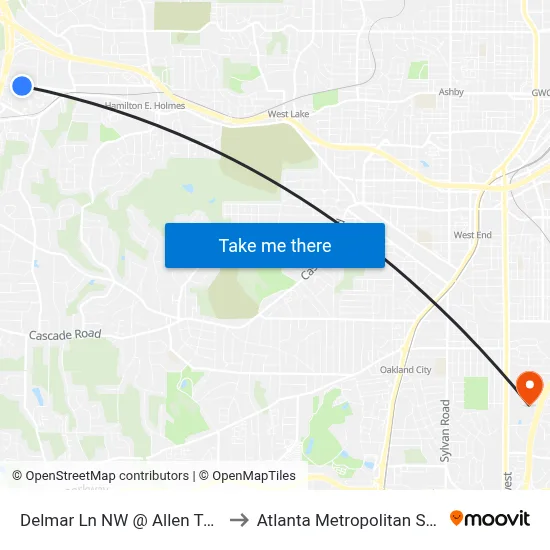 Delmar Ln NW @ Allen Temple Ct NW to Atlanta Metropolitan State College map