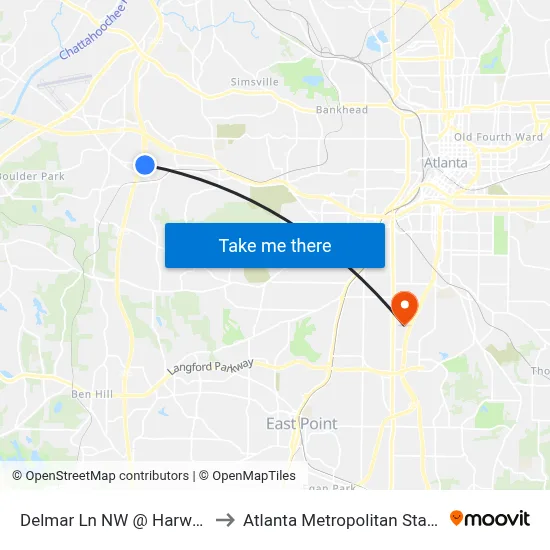 Delmar Ln NW @ Harwell Rd NW to Atlanta Metropolitan State College map