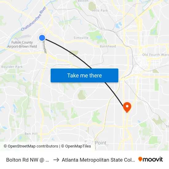 Bolton Rd NW @ 901 to Atlanta Metropolitan State College map