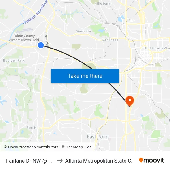 Fairlane Dr NW @ 3524 to Atlanta Metropolitan State College map