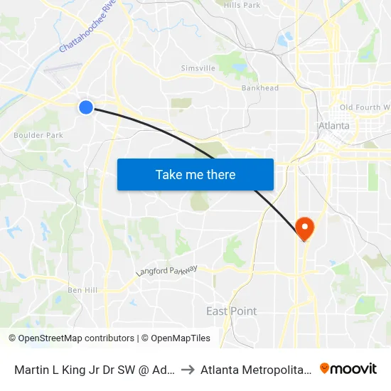 Martin L King Jr Dr SW @ Adamsville Place Pkwy to Atlanta Metropolitan State College map