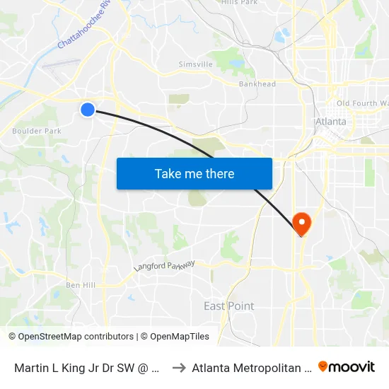 Martin L King Jr Dr SW @ Adamsville Dr SW to Atlanta Metropolitan State College map