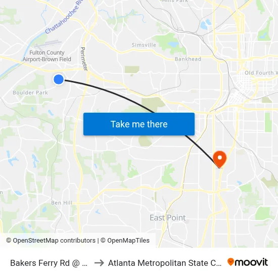 Bakers Ferry Rd @ 3783 to Atlanta Metropolitan State College map