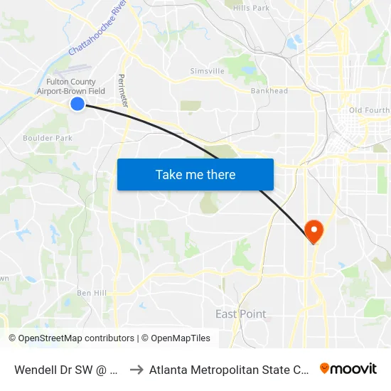 Wendell Dr SW @ 4050 to Atlanta Metropolitan State College map