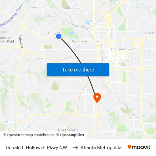Donald L Hollowell Pkwy NW @ Hollywood Rd NW to Atlanta Metropolitan State College map