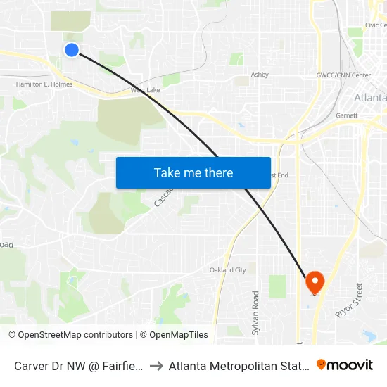 Carver Dr NW @ Fairfield Pl NW to Atlanta Metropolitan State College map